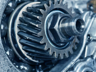 A motorcycle engine that highlights its intricate and complex mechanical components in detail