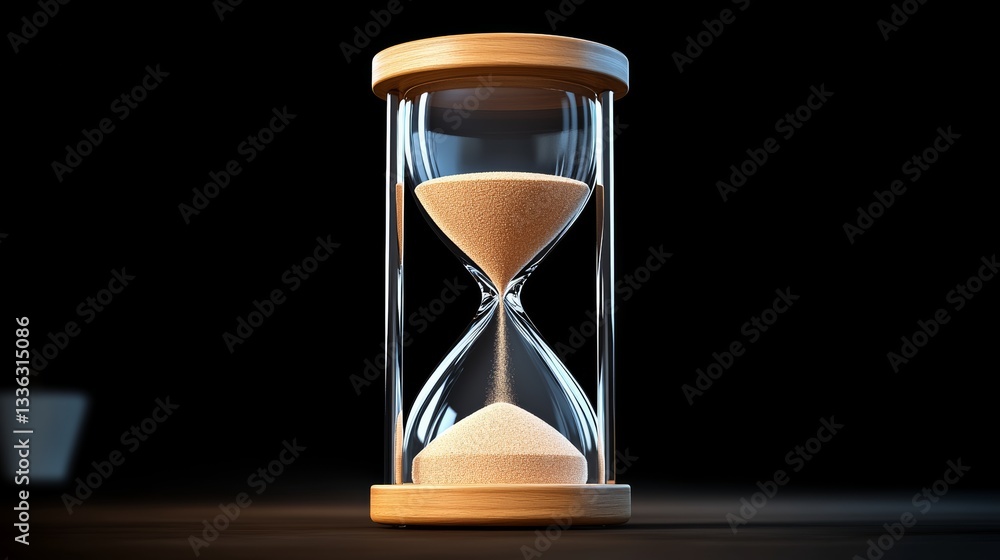 Poster sand timer is sitting on a table. the timer is empty and the sand is white. the timer is made of woo
