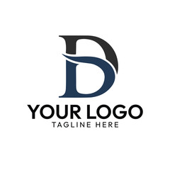 Elegant Split Letter D Logo Design in Black and Blue