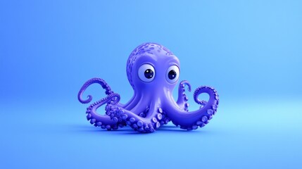 A stylized purple octopus with big eyes on a blue background