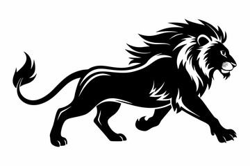 lion running line art silhouette vector illustration