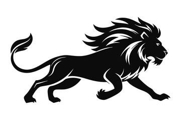 lion running line art silhouette vector illustration
