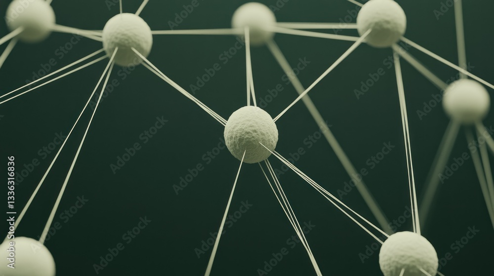 Aufkleber Connected spheres and lines compose a network structure on a dark backdrop