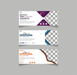 Professional business facebook cover  and web ad banner template with photo place and modern design