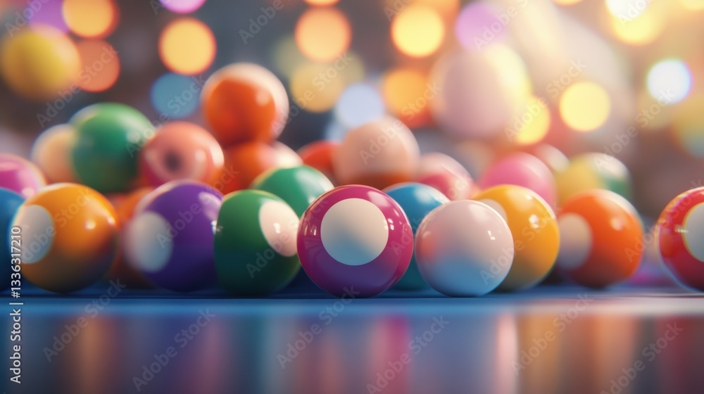Poster close up of a group of colorful billiard balls on table