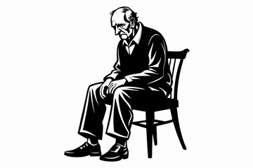old man setting on a chair line art silhouette vector illustration