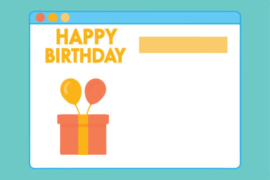Online Birthday Cheer: A festive birthday card, bursting with bright colors and playful illustrations, pops up on a computer screen, ready to send joyful wishes to celebrate a special day. 