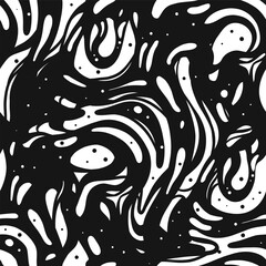 Modern swirl abstract black and white liquid flow seamless pattern background