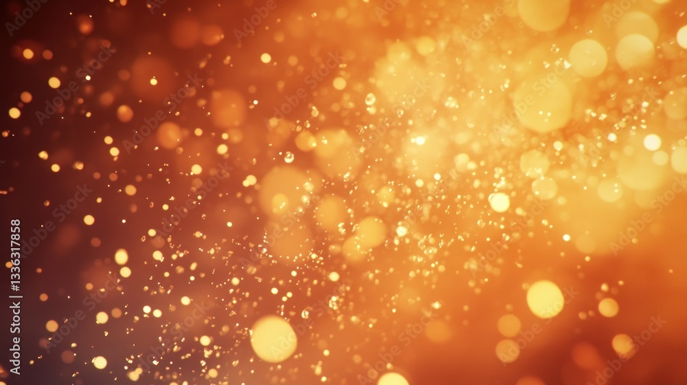 Poster Golden bokeh lights and sparkling particles within blurred background