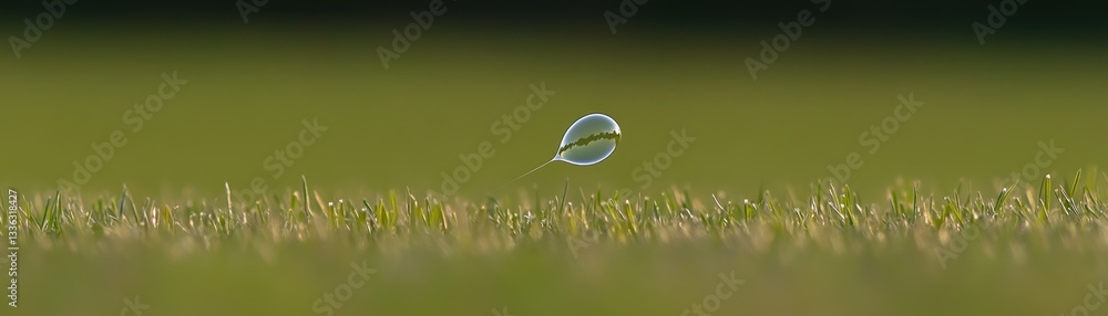 Poster a single floating bubble with light reflections above the green grass