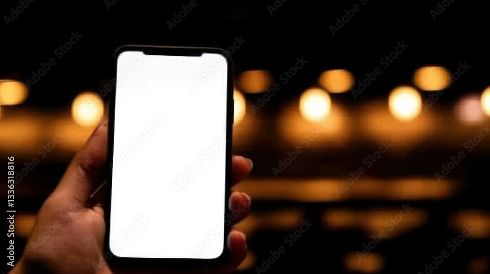 Poster a hand holds a phone with a blank screen on display