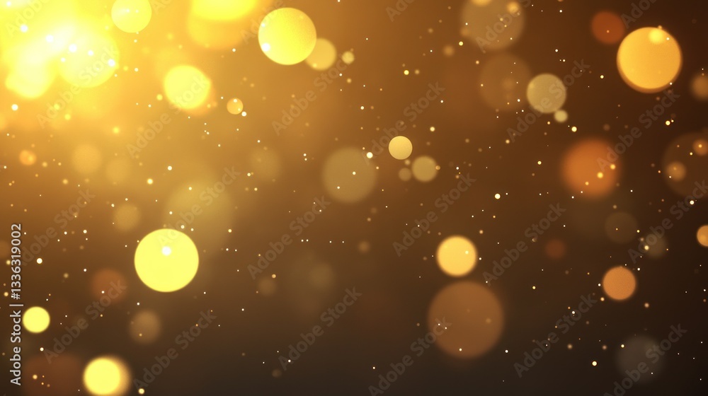 Poster Golden bokeh particles floating in a warm glowing background