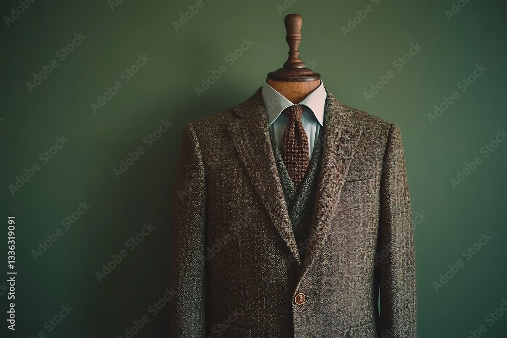 Poster elegant blazer featured on gentle green backdrop with ample room above for customized messages or de