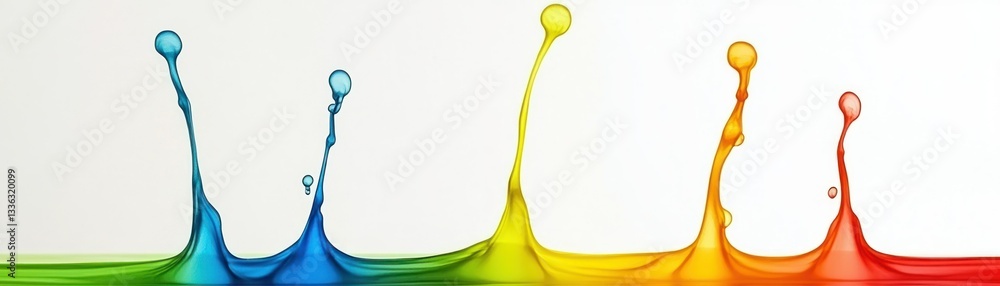 Poster colorful water droplets splash upwards representing the spectrum of color