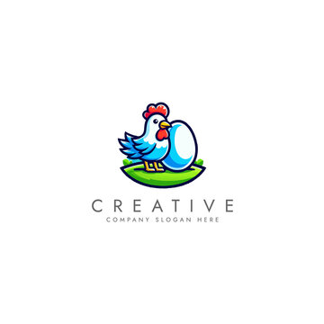 Chicken with eggs farm logo, bird broilers and meat logotype, Farm logo with rooster or chicken,Hen symbol  logo vector design