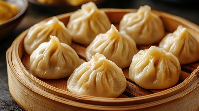 golden Dumpling food prolongation on wooden plate, 32k Resolution 