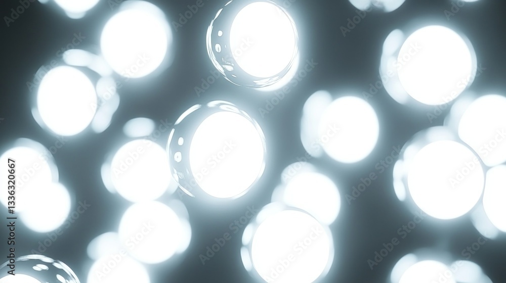 Poster Illuminated spheres and orbs floating in a dark background space