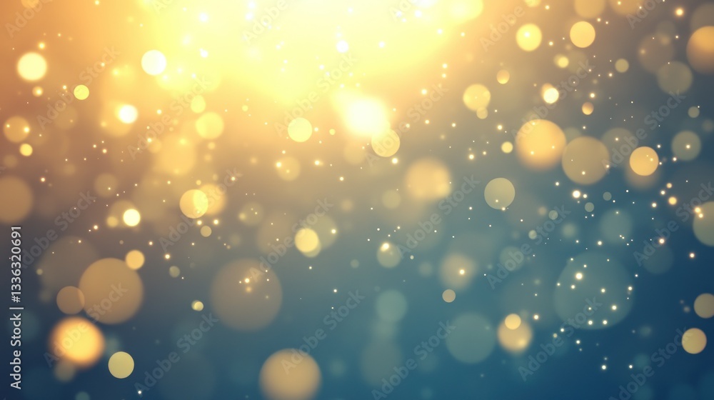 Poster warm golden light with scattered glowing bokeh effect background