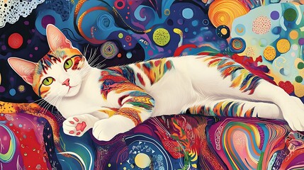 cat colorful relaxing vibrant abstract illustration image