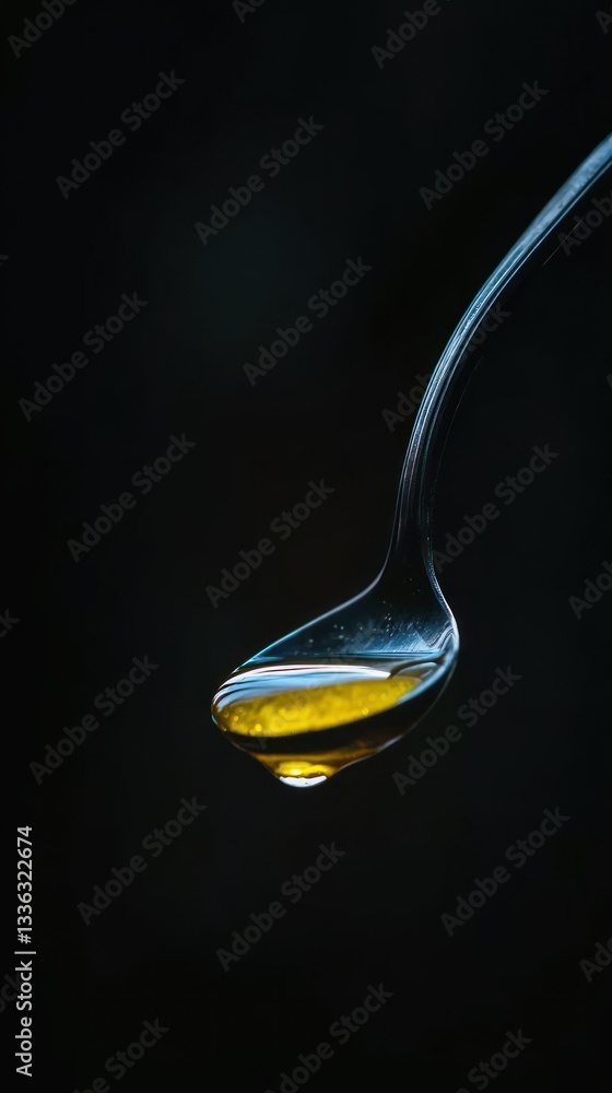 Poster a spoon holding a liquid with a drop forming at its bottom
