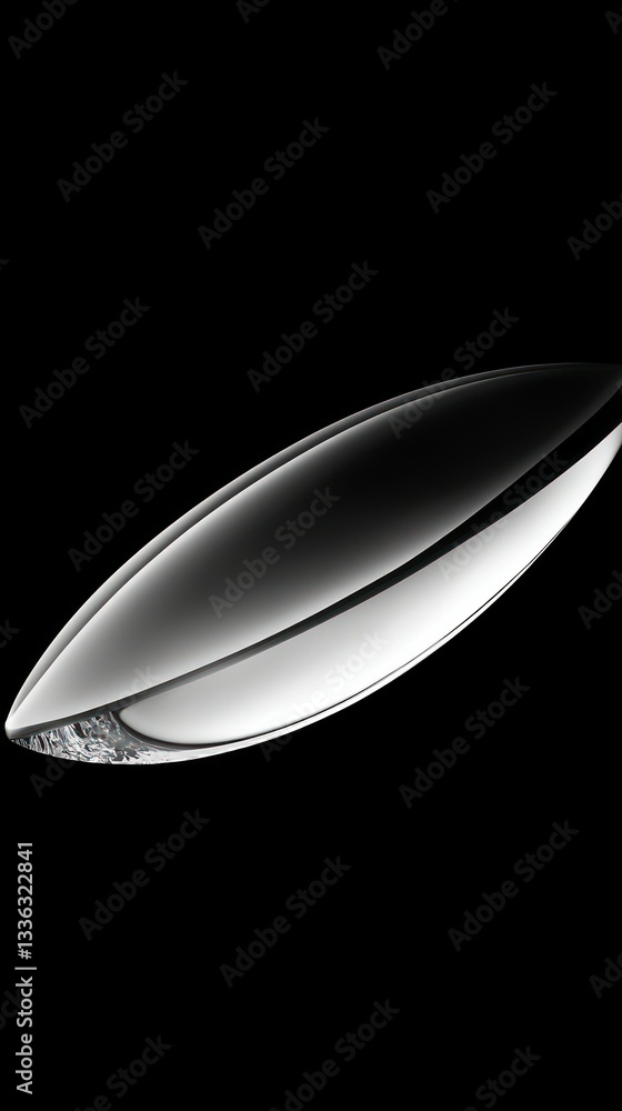 Poster shiny silver elongated object reflecting light against dark background