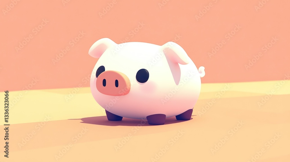 Poster A Small Adorable Pig With Simple Rounded Features And Colors