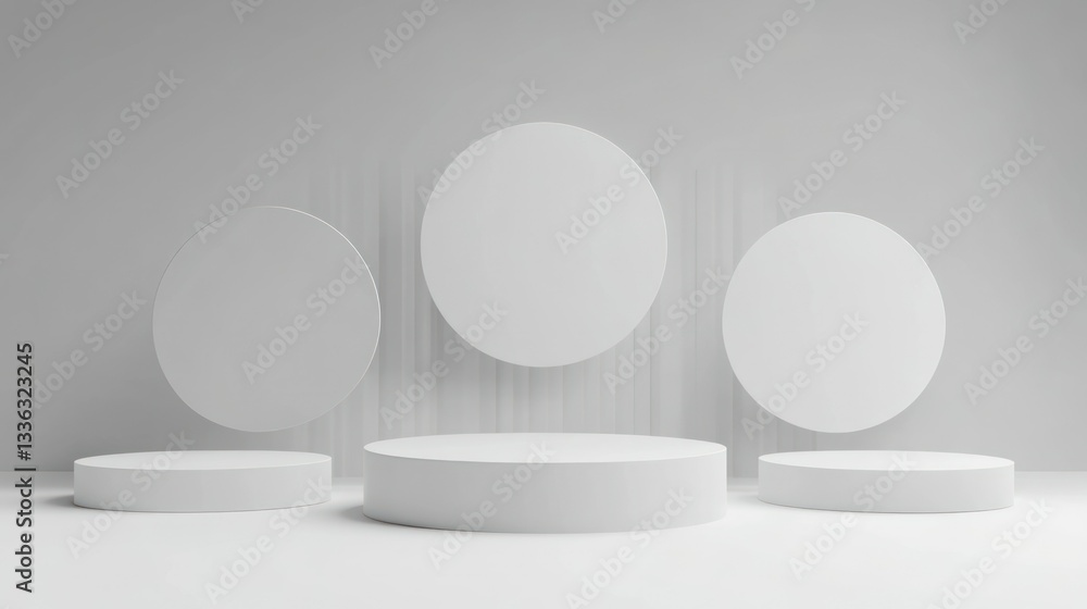 Aufkleber Clean white platform display with floating circle background shapes