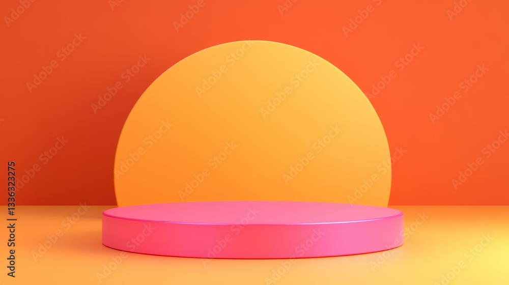 Poster A vibrant abstract studio setup with a circular platform
