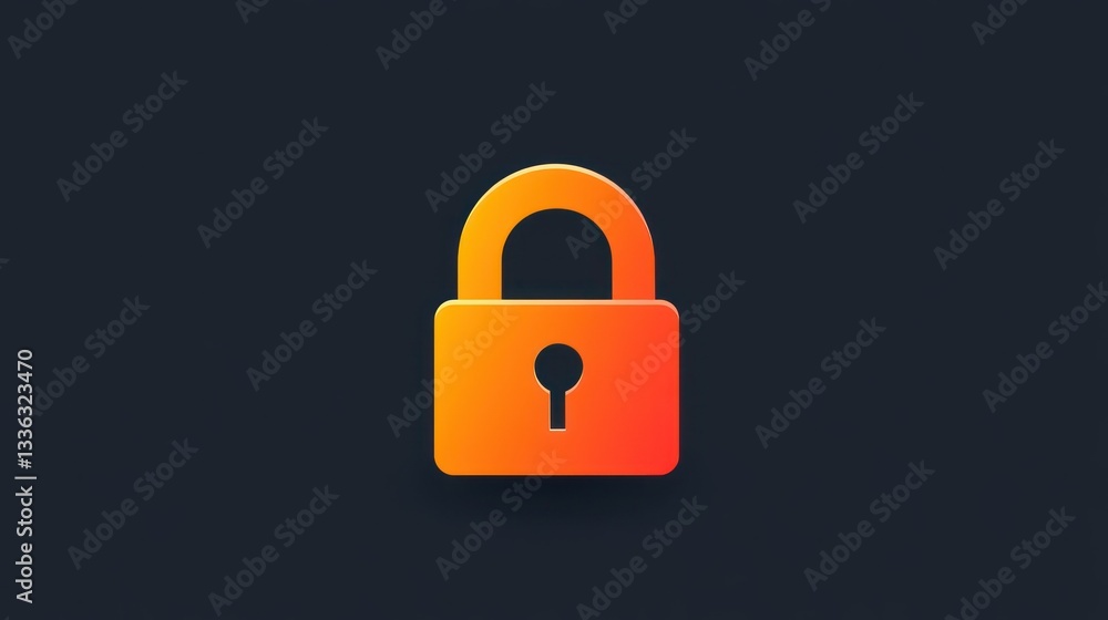 Poster orange colored padlock icon with rounded edges on a dark background