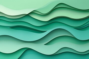 Obraz premium Abstract layered paper waves in teal and green shades.