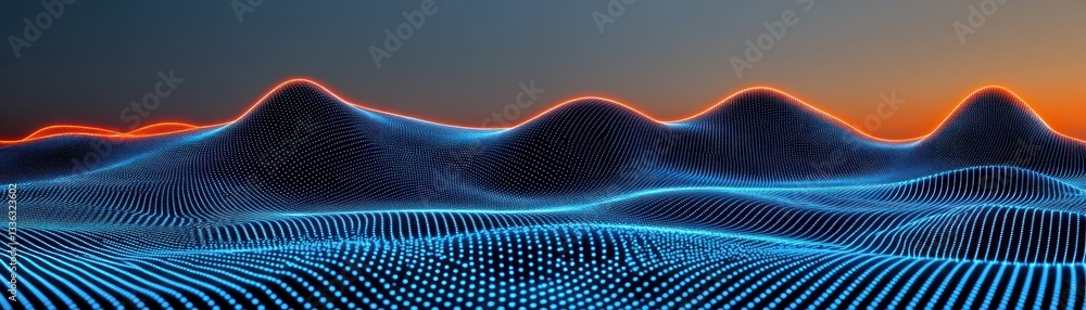 Poster Digital abstract landscape with glowing lines and background colors
