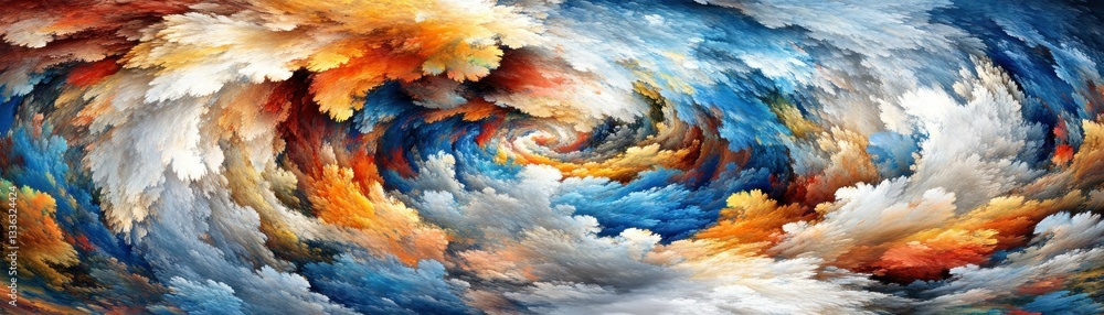 Poster abstract colorful artwork with spiraling clouds and swirling brushstrokes