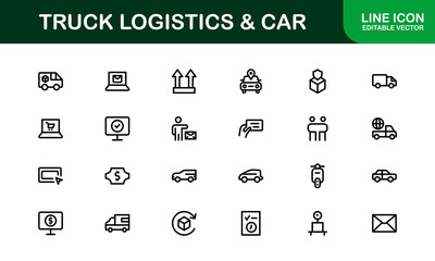 Professional Truck Logistics and Car Icon Set Vector Illustration. Featuring Essential Transportation, Delivery, and Vehicle Symbols