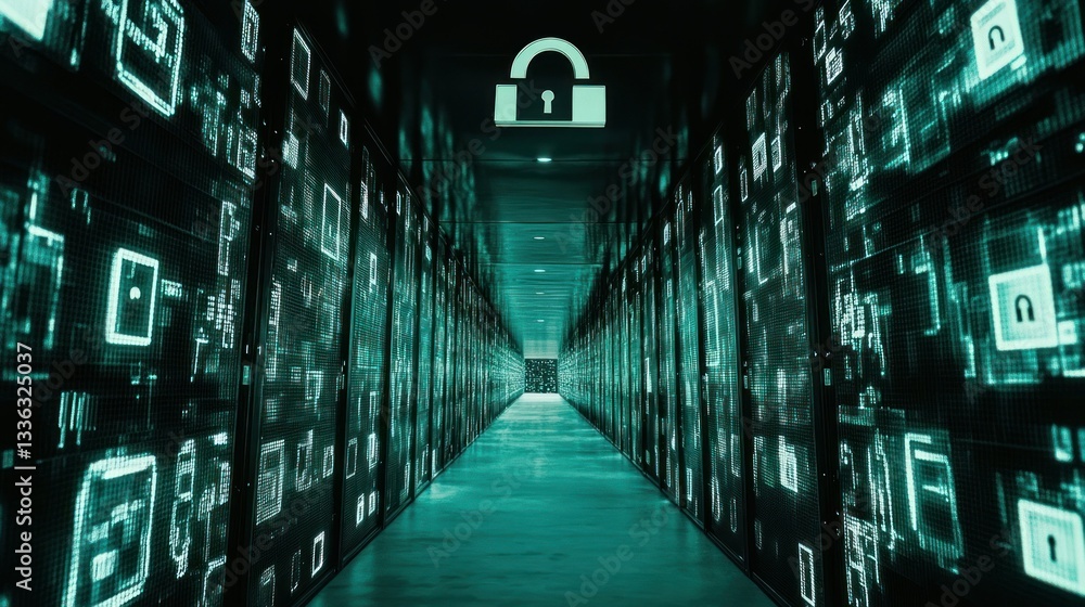 Aufkleber Data center security is represented with digital server imagery