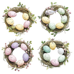 set of easter eggs and flowers