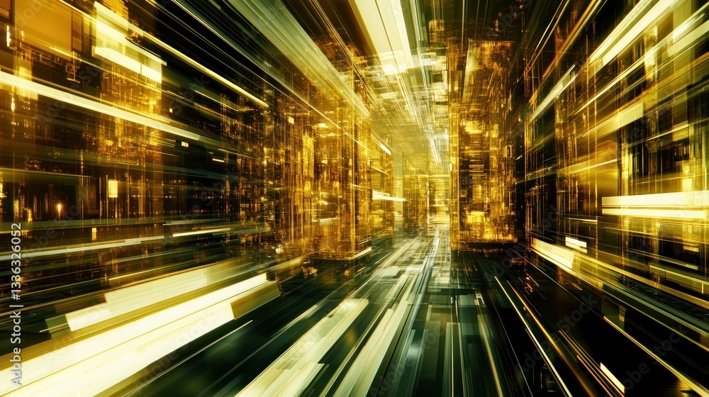 Poster an abstract digital render depicting a futuristic city environment scene