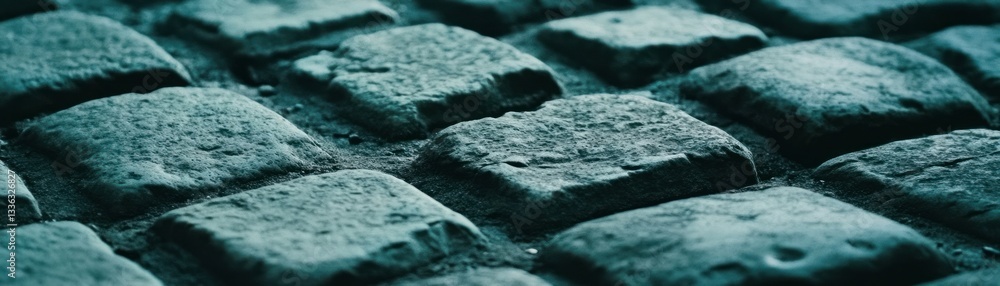 Poster close up photograph of textured stone paving arranged in a pattern