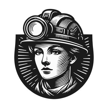 recommend clip art: Women Mining helmet Engrave illustration logo icon