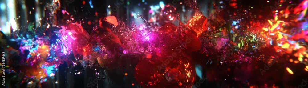Poster Bright and colorful abstract forms exploding with energetic light and color