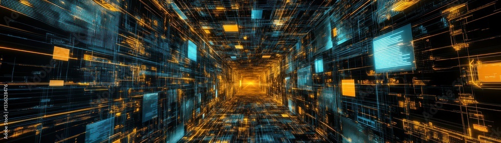 Poster Abstract visualization depicts a digital tunnel with glowing components