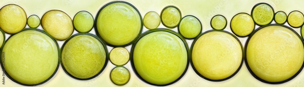 Poster A collection of round green and yellow circles displayed in a row