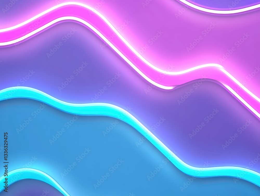 Poster abstract wavy neon light patterns in vibrant colors with a smooth gradient background