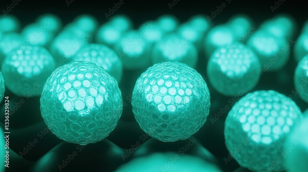 Aufkleber Spherical glowing objects showing detailed textured patterns in a design