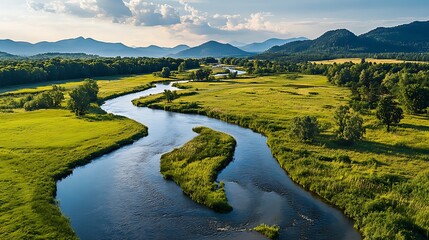 peaceful river bending through scenic nature view image