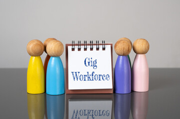 Figures of people with a poster Gig workforce. Rise of freelance jobs, independent contractors, and...