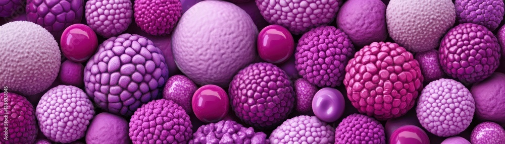Poster Close up view of purple spheres and bumpy textures forming a pattern