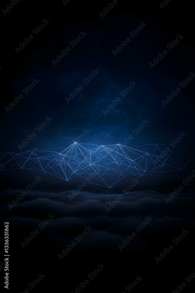 Poster abstract digital network connection glowing above clouds at night. futuristic technology background.