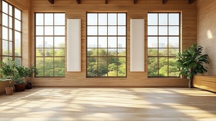 Modern Wooden Interior with Large Windows