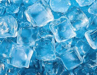 Close-up of ice cubes, ideal for beverages, cooling food, or summer-themed adverts