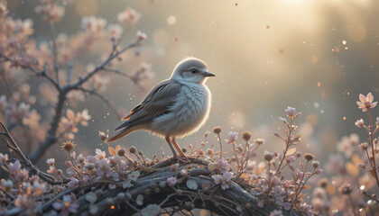 bird on a branch with morning light background